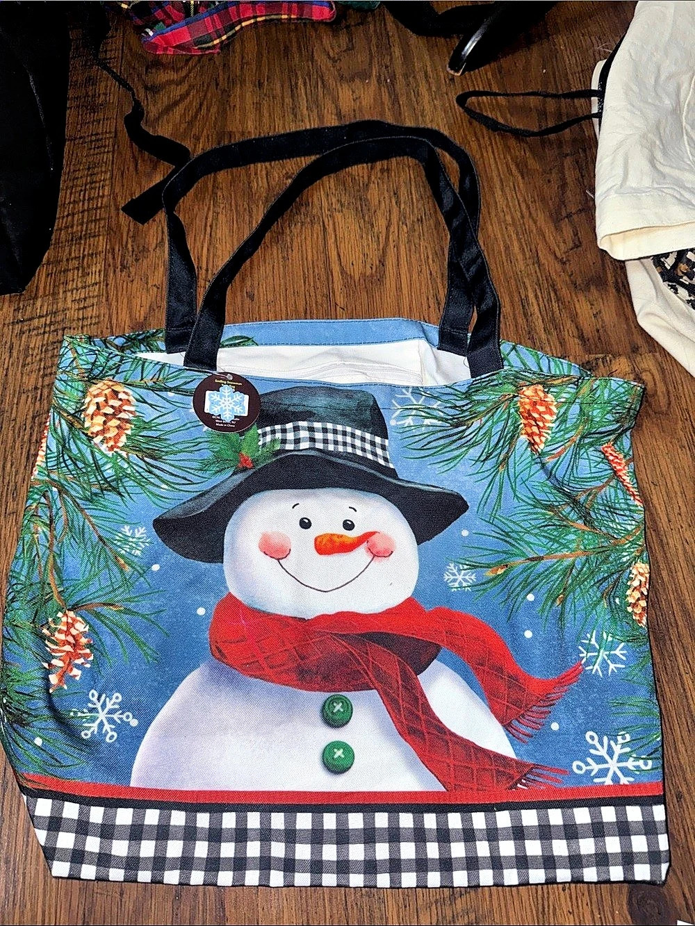 Snowman Holiday Tote Bag Blue Black 45.T